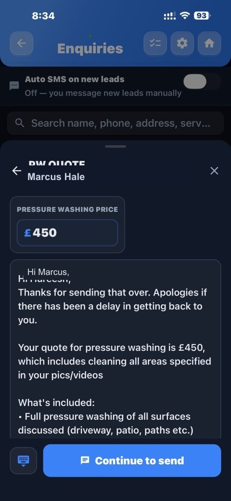 Writing a quote on the phone